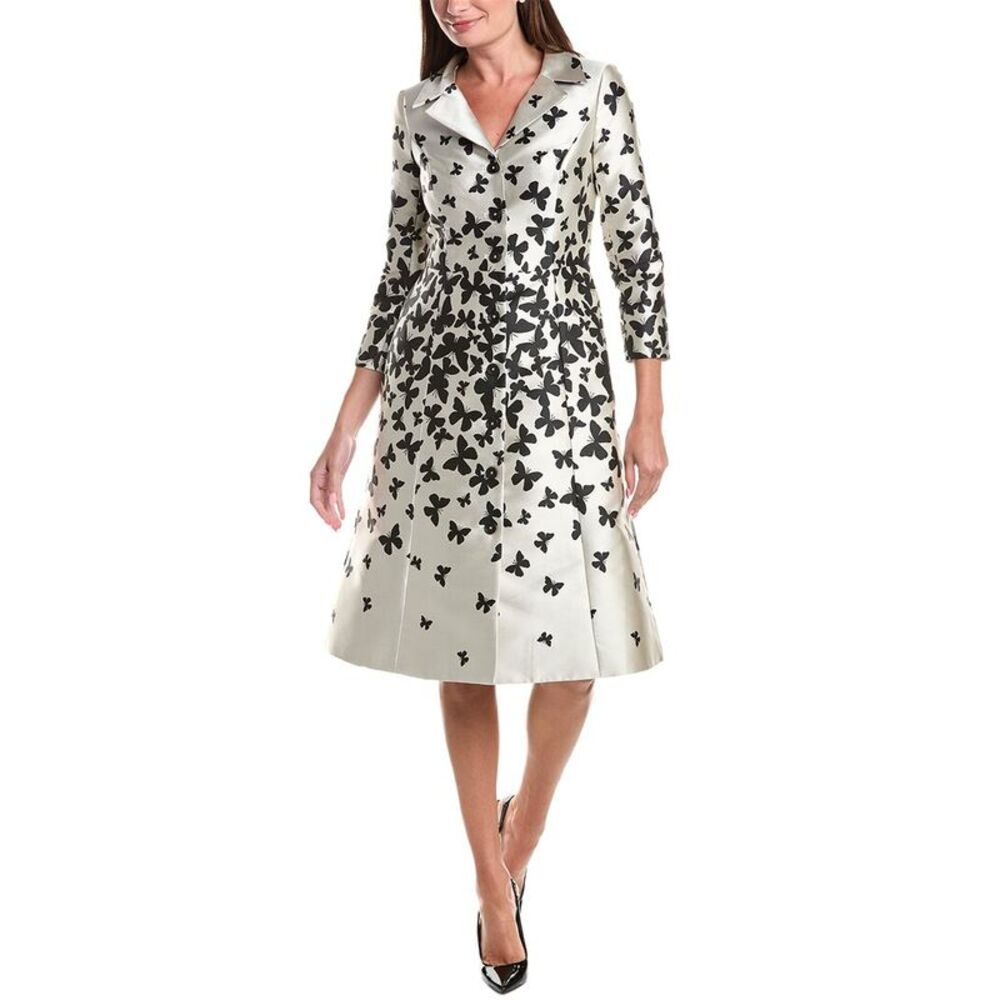Teri Jon By Rickie Freeman Womens Mikado Butterfly Pattern Coat Dress, White